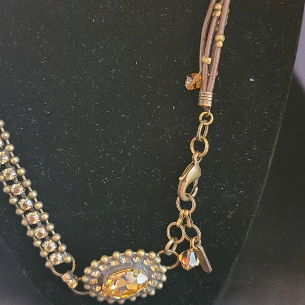 VAN GALZ - Ballchain, Leather & Crystal Wrap, Oval Pendant Necklace - Picture 3 of 14